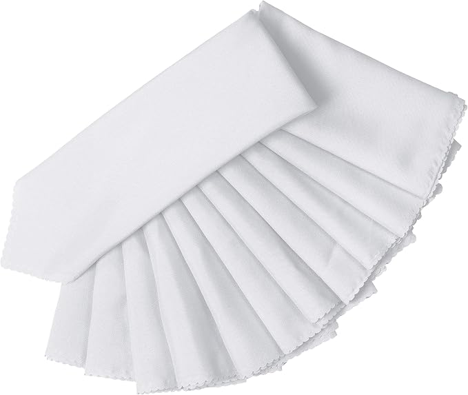 Pack of 12 Polyester Napkins 17 x 17 Inch Square with Scalloped Edge, Plain Washable Reusable Dining Table Cloth Napkin for Wedding Party Banquet Home Restaurant Bistro Decoration - White - Image 3