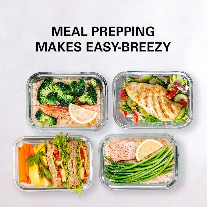 Razab 16 Pc (Set of 8) 30 Oz Glass Meal Prep Containers with Lids, Airtight Large Glass Food Storage Containers, Reusable Leak Proof BPA Free, Freezer to Oven and Dishwasher Safe - Image 6