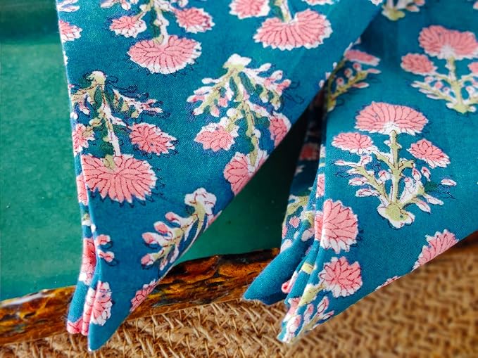 Cotton Print Napkins 18x18 inches - Washable Cloth Dinner Napkins Set of 6 - Everyday Use or Dinner Party & Events - Teal Blue Indian Block Printed Soft Fabric By Craftbot - Image 4