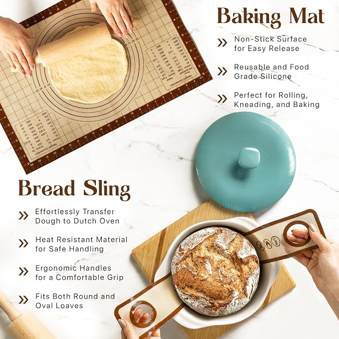 ABIOTO Sourdough Bread Baking Kit - 17-Piece Artisan Set with 10" Round & 11" Oval Rattan Baskets, Slings, Baking Mat, Bread Lame, Danish Whisk & Scrapers - Image 3