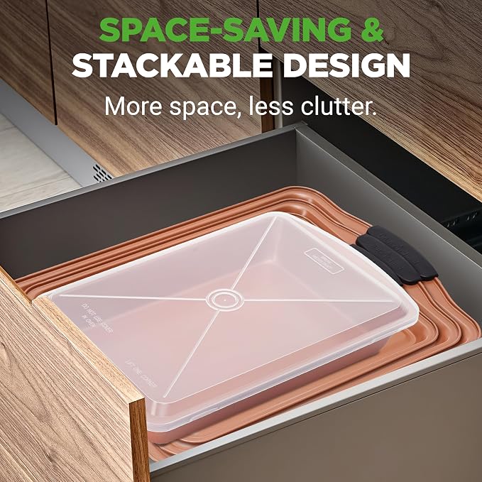 NutriChef 5‑Piece Non‑Stick Bakeware Set – Premium Carbon Steel Baking Pans Set with Silicone Handles, Stackable Oven Pan Set for Cookies, Sheet Cakes, & Roasting - Image 3
