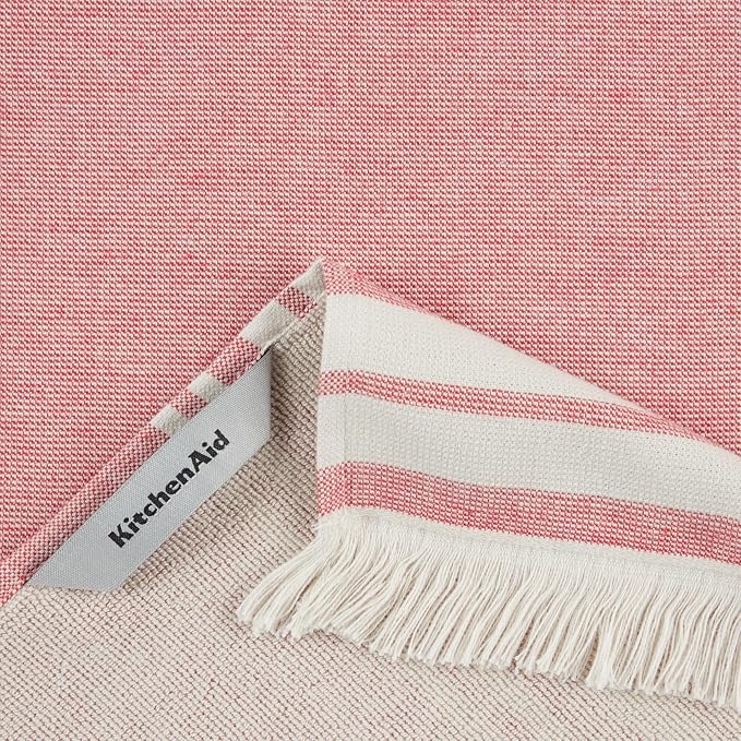 KitchenAid Vintage Stripe Kitchen Towels 8-Pack, Absorbent 100% Woven Cotton, Passion Red/Ivory, 17”x28” - Image 3