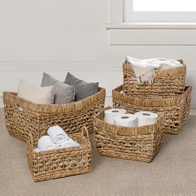 happimess Aria 5-Piece Nesting Storage Baskets Water Hyacinth 21", Natural | Handwoven Contemporary Bohemian Design, Iron Metal Frame, Open Weave, Decorative Organization For Living Room and Bedroom - Image 5