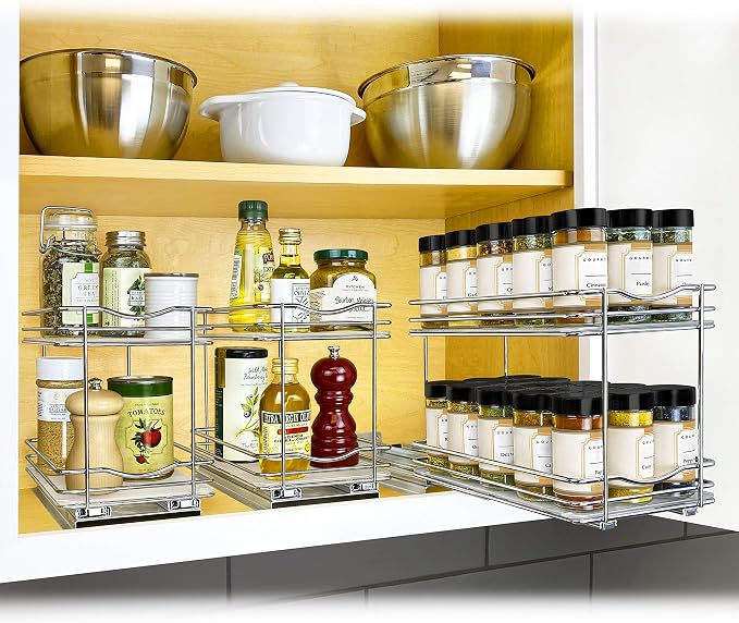 LYNK PROFESSIONAL® Pull Out Spice Organization for Cabinets - 6-3/8 inch Wide – Spice Rack for Inside Cabinets, Slide Out Spice Rack Organizer for cabinet – Pull Out Spice Rack, Sliding 2 Tier Chrome - Image 8