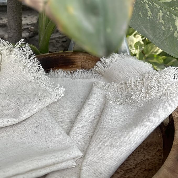 Linen Cloth Dinner Napkins Set of 12 – 18x18 Natural with Fringed Corners | Machine washable Fabric Napkins For Weddings, Baby Showers, Parties & Dining - Image 4