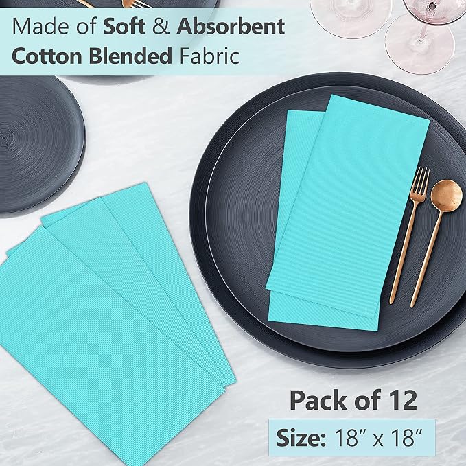 Ruvanti Cloth Napkins Set of 12, 18x18 Inches Napkins Cloth Washable, Soft, Durable, Absorbent, Cotton Blend. Table Dinner Napkins Cloth for Hotel, Lunch, Restaurant, Wedding, Parties - Waterspout - Image 4