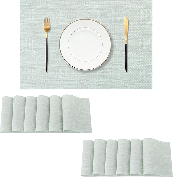 Leetaltree Mint Cream Placemats Set of 12 - Heat Resistant Non-Slip Place mats for Dining Table, Washable Durable PVC Vinyl Woven Table Mats（Mint Cream, 12） by Leetaltree-ArtatEveryTable