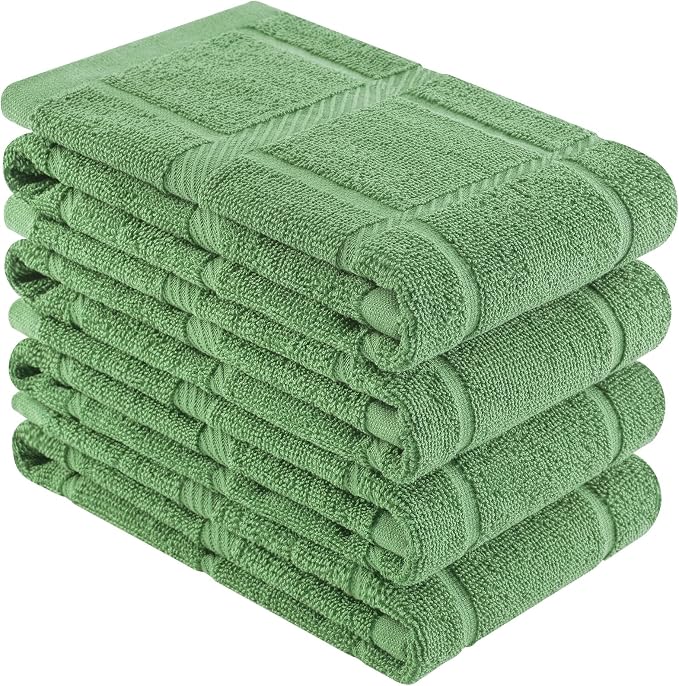 Homaxy 100% Cotton Kitchen Towels 18"x28", 4 Pack Dish Towels, Grass Green | Large 380 GSM Soft and Absorbent Kitchen Hand Towels with Terry Grid Design, Utility Tea Towel Set with Hanging Loop by Homaxy