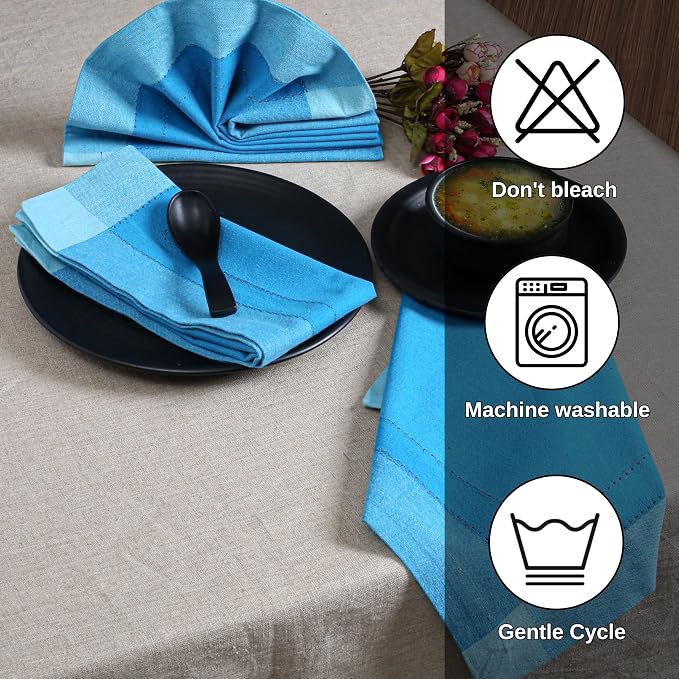 Bedding Craft Cotton Cloth Napkins Set of 12 – 20x20 Teal Blue Multi Double Hemstitched – Machine Washable Dinner Napkins for Weddings, Parties & Father’s Day Celebrations - Image 3