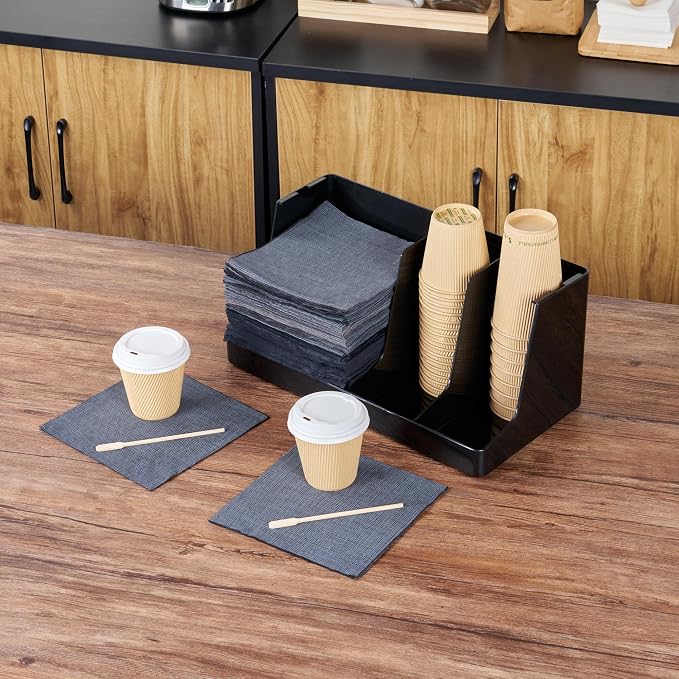 Restaurantware Restpresso Coffee Bar Organizer, 1 Count Durable 3 Compartments, Compact Size, Black Plastic Tabletop Coffee Supplies Organizer For Homes, Office Spaces, Breakrooms, and Lounges - Image 6