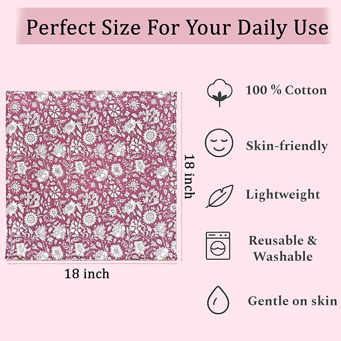 Mauve Vine Garden Hand Block Print 100% Cotton Napkins 18" x 18" (Set of 4) Reuseable Kitchen Napkins Cloth Decor Dinner Party Wedding Cocktail Gift for Spring, Easter, Summer - Image 5