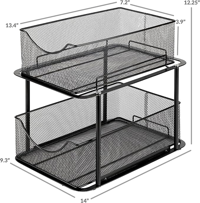 Sorbus 2 Tier Metal Under Sink Organizer for Bathroom, Kitchen, Strong Steel Mesh Sliding Drawers for Under Sink, Under Cabinet, Closet, Kitchen, Pantry, Bathroom Organizers and Storage (Black) - Image 3