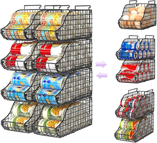 Sonyabecca 8 Pack Stackable Can Organizer for Pantry Cabinet Food Storage | Wire Storage Rack Holds Up to 72 Cans, Beverages and Food. Small Metal Organizer for Kitchen Counters, Fridges and RV by Sonyabecca