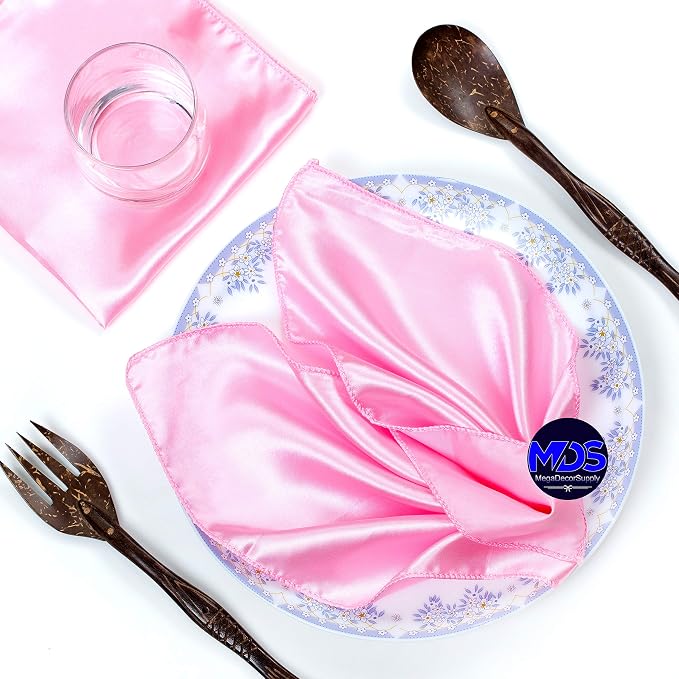 Set of 100 PCS Satin Napkin 12x12 Inch Square, Dinner Table Napkins for Wedding, Bulk Silky Sateen Cloth Napkins for Restaurant Banquet Graduation Birthday Party Decoration - Pink by MDS
