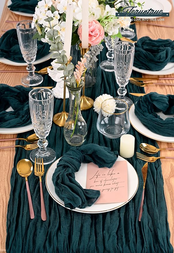 42 Packs Gauze Cheesecloth Napkins 20 x 20 Inch Dark Teal Wrinkled Dinner Napkins Bulk, Rustic Boho Soft Cloth Napkin for Wedding Party Event Dinner Table Decoration - Image 8
