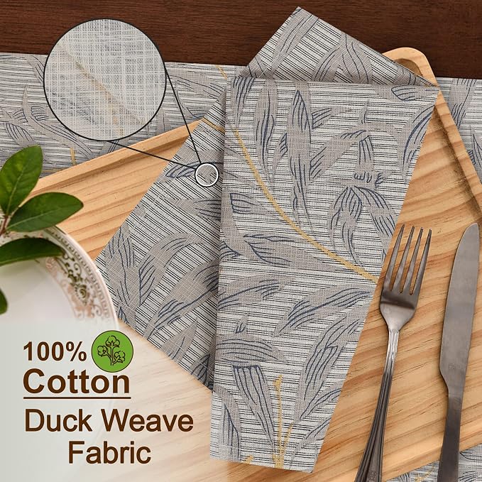RUVANTI Cloth Napkins Set of 6 Cotton 100%, 18x18 Inches Napkins Cloth Washable, Soft, Absorbent. Cotton Napkins for Parties, Christmas, Thanksgiving, Weddings, Dinner Napkins Cloth - Leafy - Image 3