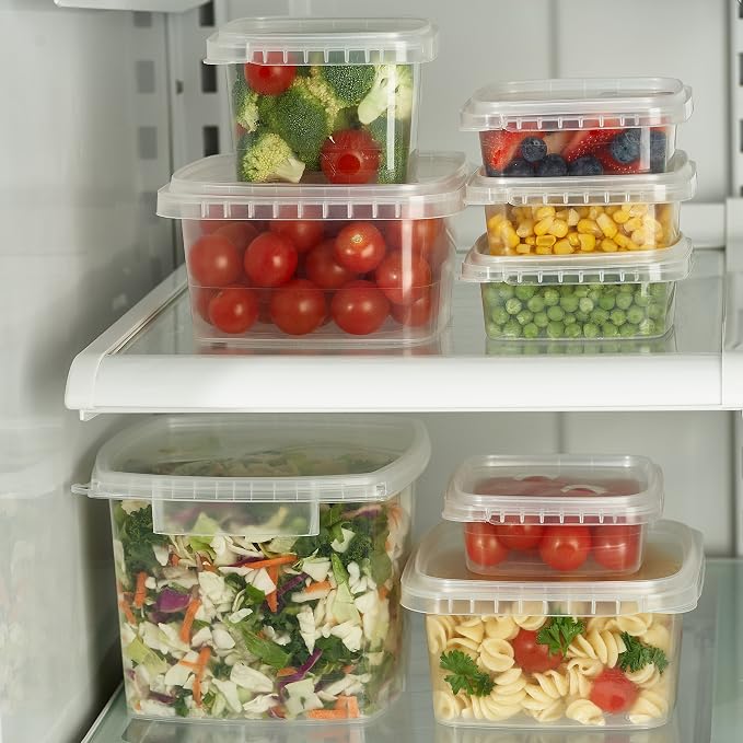 Decony 32 oz. Square Clear Deli Food Storage Containers With Lids Airtight Tamper evident system easy stackable saver shape Restaurant Take Out/Freezer microwave and dishwasher safe - 25 sets - Image 6