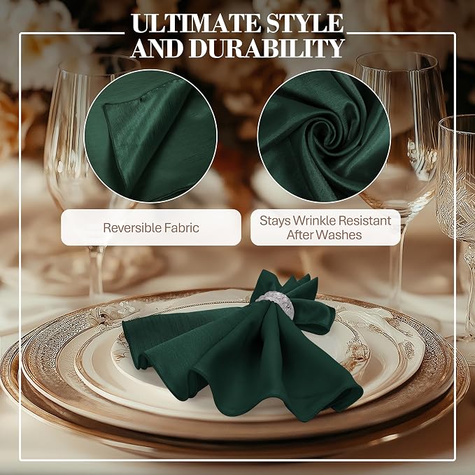 17x17-Inch Shantung Satin Cloth Napkins, Hunter, Set of 24 - Image 3