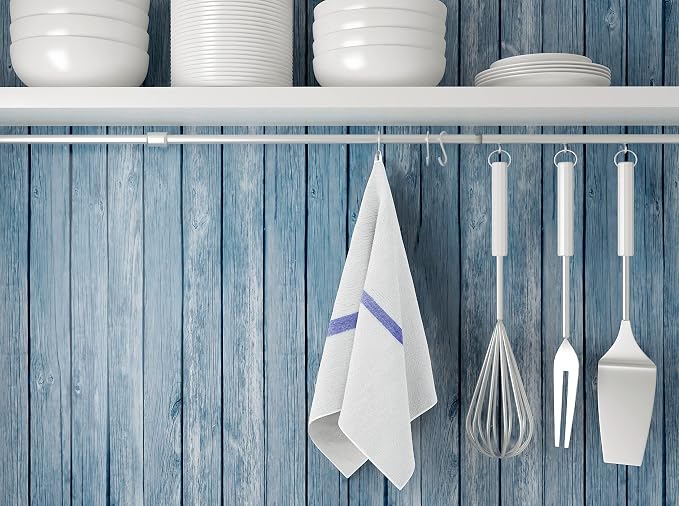 12 PC New Cotton Blend White Restaurant Bar Mops Kitchen Towels 28oz (1 Dozen) (12, Blue Stripe) - Image 5