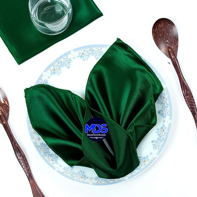 Set of 100 PCS Satin Napkin 12x12 Inch Square, Dinner Table Napkins for Wedding, Bulk Silky Sateen Cloth Napkins for Restaurant Banquet Graduation Birthday Party Decoration - Hunter Green by MDS