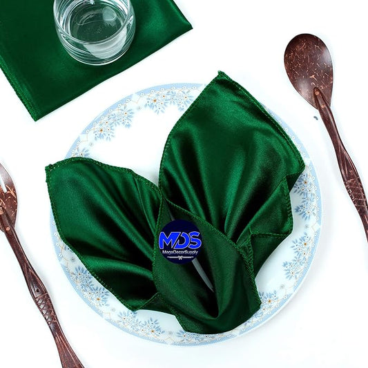 Set of 100 PCS Satin Napkin 12x12 Inch Square, Dinner Table Napkins for Wedding, Bulk Silky Sateen Cloth Napkins for Restaurant Banquet Graduation Birthday Party Decoration - Hunter Green by MDS