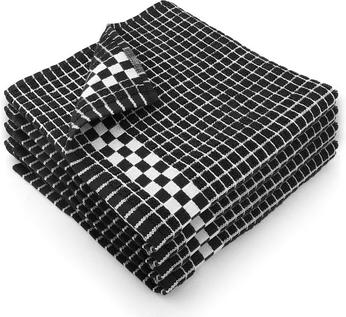 Fecido Classic Dark Kitchen Dish Towels with Hanging Loop - Heavy Duty Absorbent Dish Clothes - European Made 100% Cotton Tea Towels - Set of 4, Black by Fecido