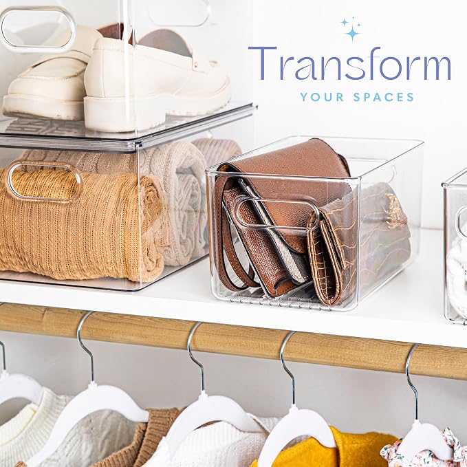 Plastic Food Storage 6 Pack Clear Container Bin with Handles for Organizing Kitchen, Pantry, Fridge, Freezer, Pantry,Bathroom. 10"x6"x5" - Image 2