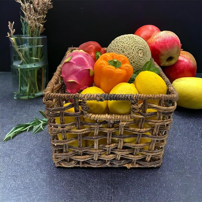 Storage & Shelf Baskets, Handwoven Natural Abaca Wicker Set of 3 12x10x8 In | Handwoven natural abaca storage baskets,sturdy steel frame, breathable open weave for pantry, shelves, books, toys, closets - Image 2