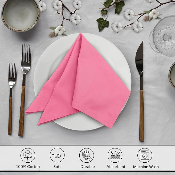 Ruvanti Cloth Napkins Set of 12, 18x18 Inches, 100% Cotton, Washable, Soft & Absorbent, Perfect for Wedding, Christmas, ‎Thanksgiving Dinners - Pink - Image 3