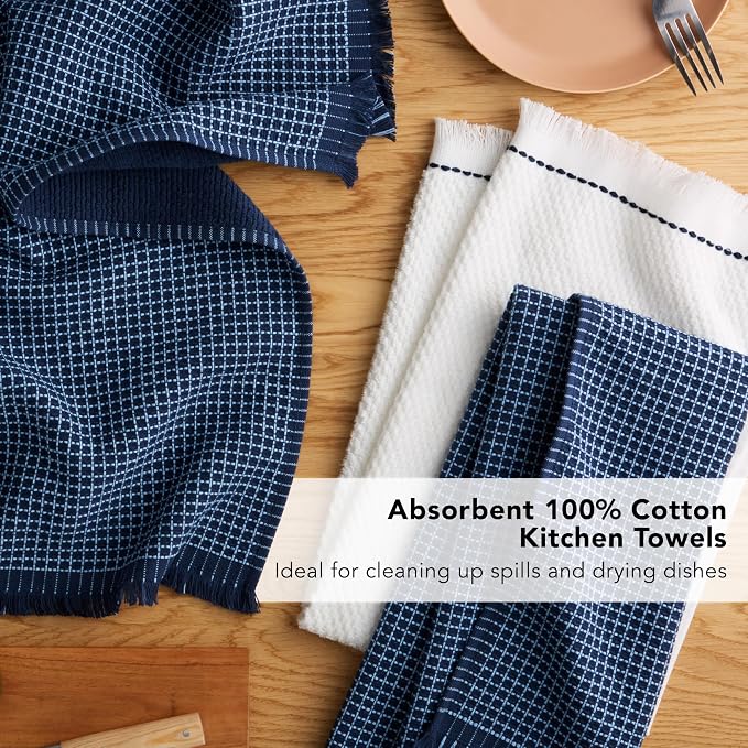 KitchenAid Gourmet Series Gridlines Kitchen Towels 3-Pack Set, 100% Cotton Absorbent, Ink Blue, 18"x28" - Image 7