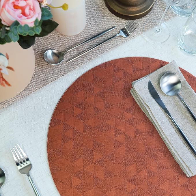 Jovono Upgraded 15" Round Placemats Set of 6, Waterproof & Oil-Proof, Non-Slip Reversible Washable Big Table Mats, Spill-Proof for Kids Families, Restaurant, Hotel, Kitchen, Indoor, Brown - Image 2