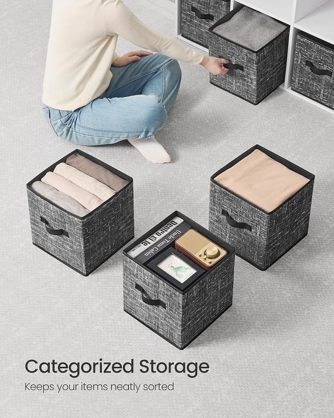 SONGMICS Storage Cubes, 10.2 x 10.2 x 11 Inches Non-Woven Fabric Bins with Double Handles, Set of 10, Closet Organizers for Shelves, Foldable, for Clothes, Classic Black UROB126B01 - Image 4