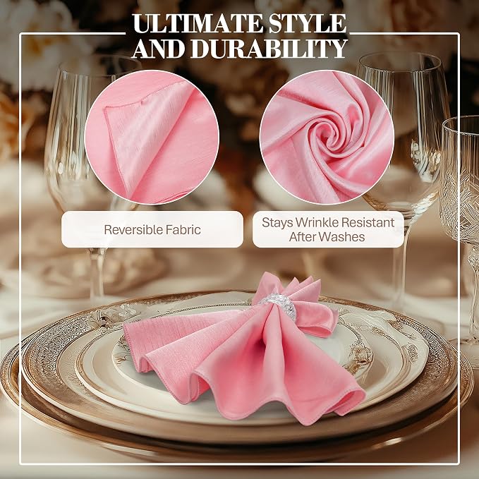 17x17-Inch Shantung Cloth Napkins, Light Pink, Set of 24 - Image 3