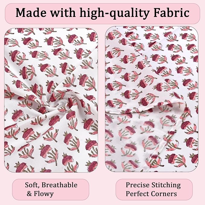 Rosewood Pink Meadow Hand Block Print 100% Cotton Napkins 18" x 18" (Set of 4) Reuseable Kitchen Napkins Cloth Decor Dinner Party Cocktail Gift for Spring, Easter, Summer - Image 6