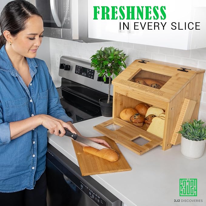 Bread Box for Kitchen Countertop – Large Wooden Bamboo Bread Box with Cutting Board (SELF-ASSEMBLY) - Image 7