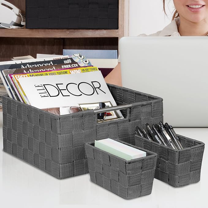 Sorbus Storage Baskets for Organizing (Set of 7), Mesh Hand-Woven Design, Linen Closet Organizers and Storage, Organizer Storage Baskets for Shelves, Variety Pack Organizers and Storage (Grey) - Image 6