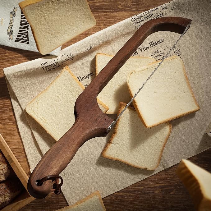 Bread Knife Package Slicer for Sourdough Bread, 16.5" Premium Wooden Bow Design, Premium Stainless Steel Serrated Saw, Cutter for cutting Loaf, Sandwich, Bagels, Homemade Bread & more - Black Walnut - Image 5