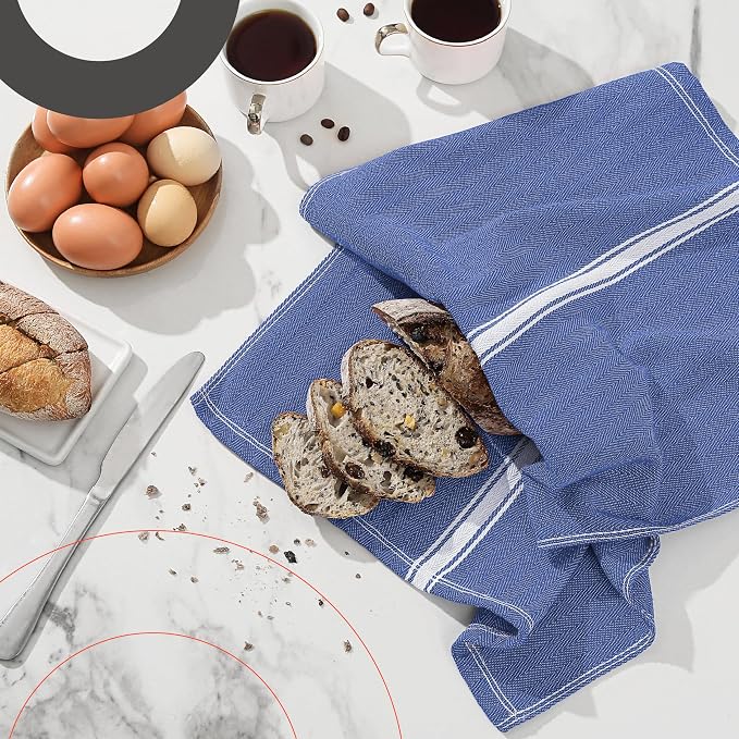 Zeppoli Classic 15 Pack 100% Natural Cotton Kitchen Towel Set, Reusable Wash Cloths, Absorbent Dish Towels, Machine Washable Hand Towels, Kitchen Essentials, 14" x 25" - Navy Blue - Image 7