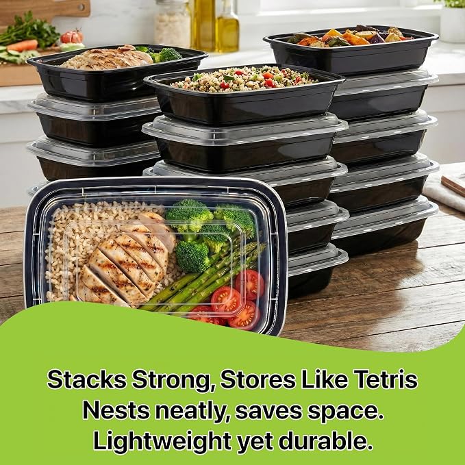Meal Prep Containers [150 Set] x [28 oz] with Lids, 1 compartment, Stackable, Reusable, Leakproof, Food Safe, Microwave, Freezer & Dishwasher Safe for Food Prep Storage Bento (150 Set, 28 oz) - Image 7