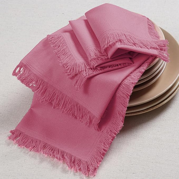 Bedding Craft Cotton Cloth Dinner Napkins Set of 12 – 18x18 Baby Pink with Frayed Selvedge Edges – Reusable Machine Washable Fabric Napkins for Weddings, Baby Showers, Parties & Dining - Image 7