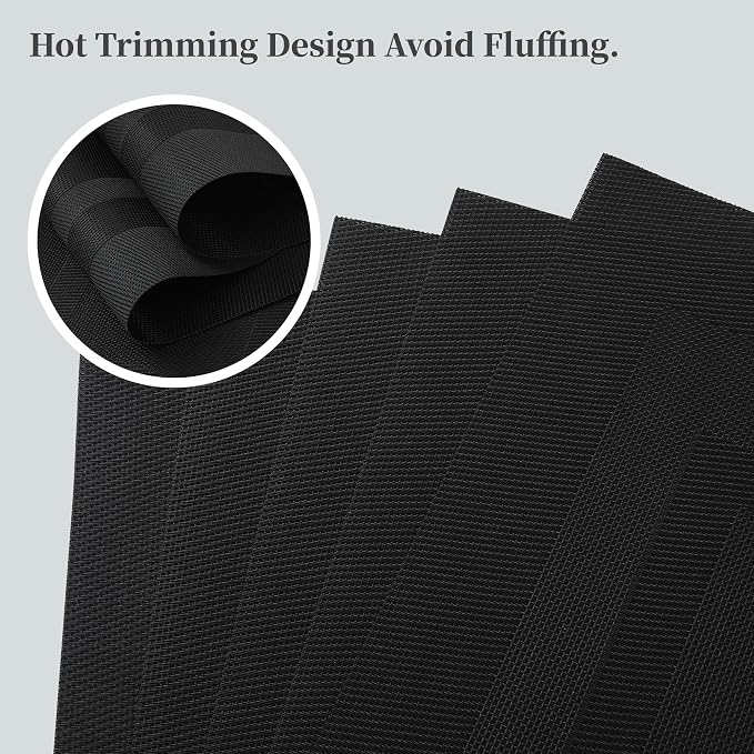 Leetaltree Black Frame Placemats Set of 6 - Heat Resistant Non-Slip Place mats for Dining Table, Washable Durable PVC Vinyl Woven Table Mats（Black Frame, 6） - Image 3