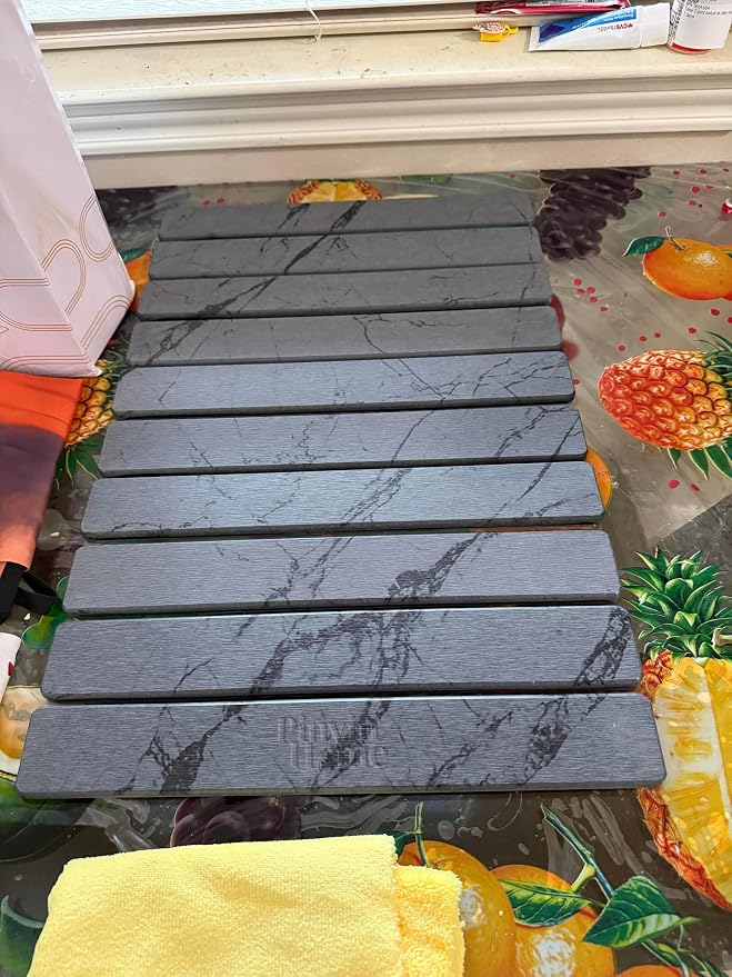 Stone Drying Mat for Kitchen Counter, Foldable Quick-Dry Diatomaceous Earth Pad for Dishes and Cups, Absorbent Countertop Mat with Microfiber Towel, Apron, and Dishwashing Gloves Deluxe Set - Image 2