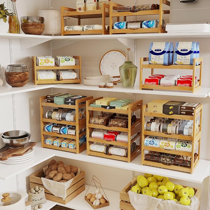 BAMBANG Can Organizer for Pantry, 4 Tier Stackable Bamboo Canned Food Storage Rack, Rolling Soda Can Dispenser Holds Up to 48 Cans, Detachable Can Organizer for Cabinet, Natural - Image 5