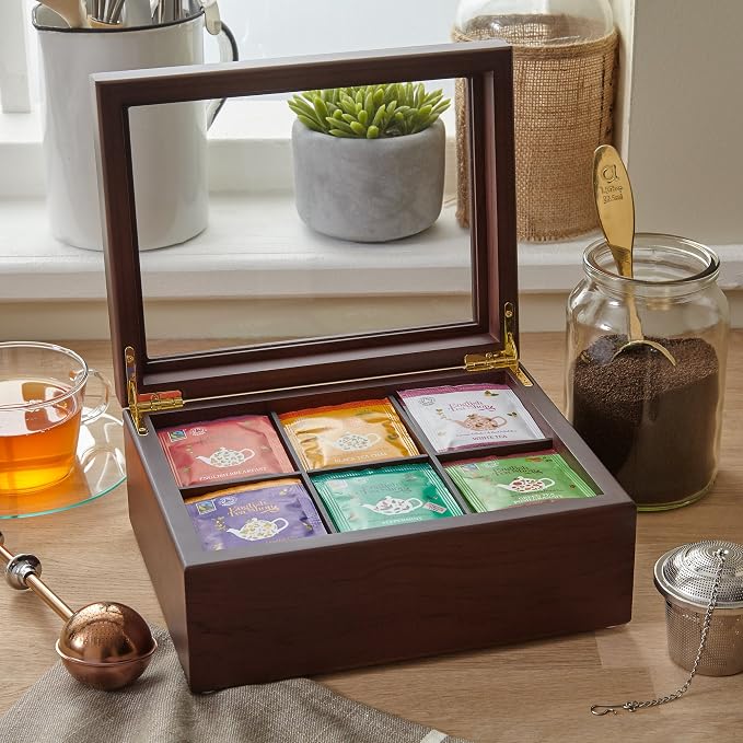 Tea Box - Luxury Wooden Tea Bag Organizer from The Apace Premier Collection - 6 Compartment Tea Storage Chest Container - Elegantly Handmade w/Scratch Resistant Window - Image 8