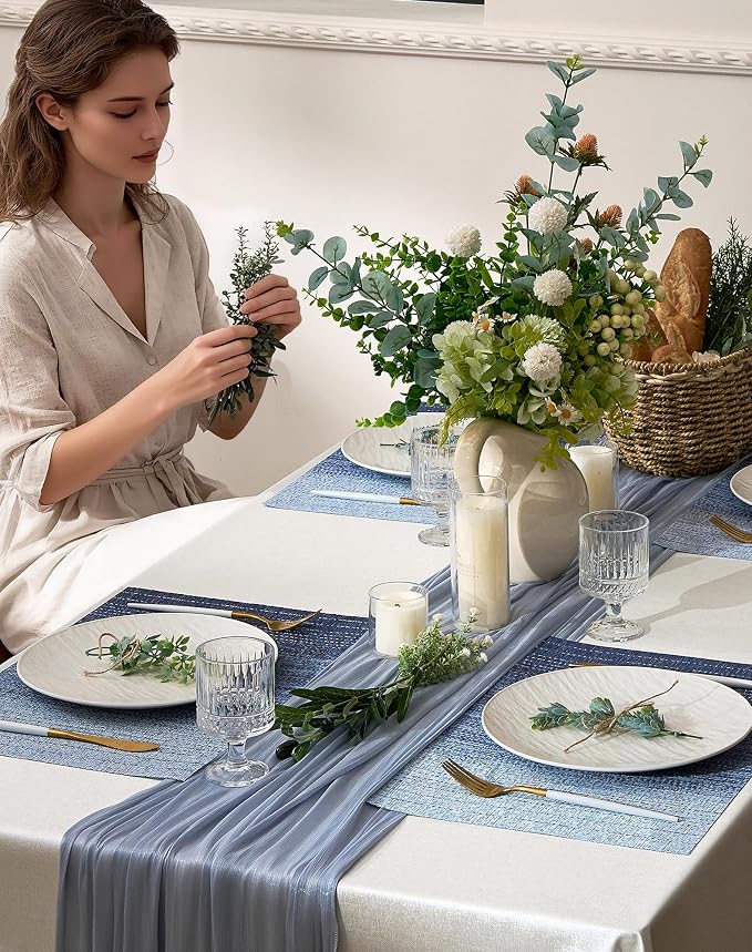 Leetaltree Gradient Blue Woven Placemats Set of 24 - Heat Resistant Non-Slip Place mats for Dining Table, Washable Durable PVC Vinyl Woven Table Mats(Gradient Blue, 24) - Image 3