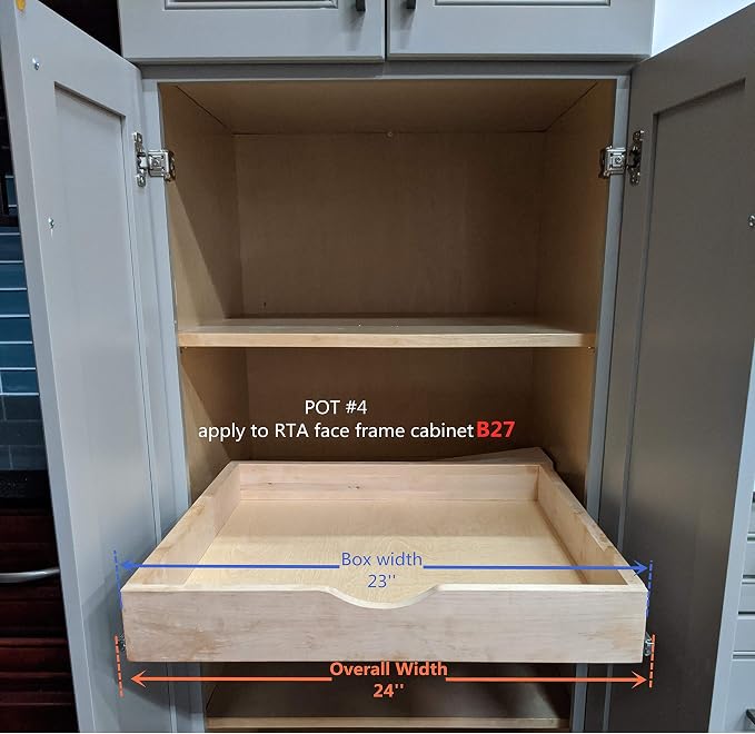 Elysian 23" Kitchen Cabinet Pull Out for 27" Cupboard, Solid Wood Build, 21" Deep Low Profile Tray, Full Extension Runners, Spacers Included for Perfect Fit - Image 2
