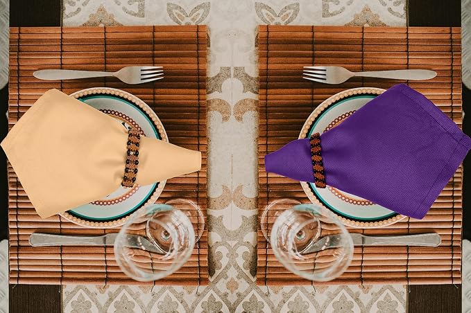 Ruvanti Cloth Napkins Set of 12, 18x18 Napkins Cloth Washable, Soft, Durable, Absorbent, Cotton Blend. Table Dinner Napkins Cloth for Hotel, Lunch, Restaurant, Wedding Parties - Purple & Ivory Gold - Image 3