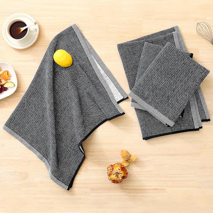 Homaxy 380 GSM Cotton Premium Kitchen Towels 12 Pack, 18"x 28", Black | Flat and Terry Dish Towels, Highly Absorbent Tea Towel Set with Hanging Loop, Soft Utility Kitchen Hand Towels - Image 5