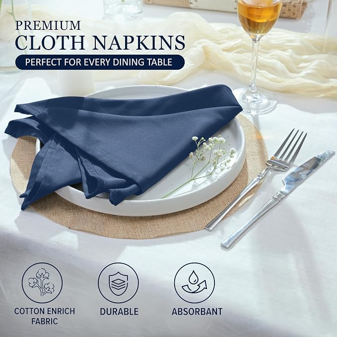 Ruvanti Cloth Napkins Set of 12, 18x18 Inches Napkins Cloth Washable, Soft, Durable, Absorbent, Cotton Blend. Table Dinner Napkins Cloth for Hotel, Lunch, Restaurant, Weddings, Parties -Ocean Blue - Image 3