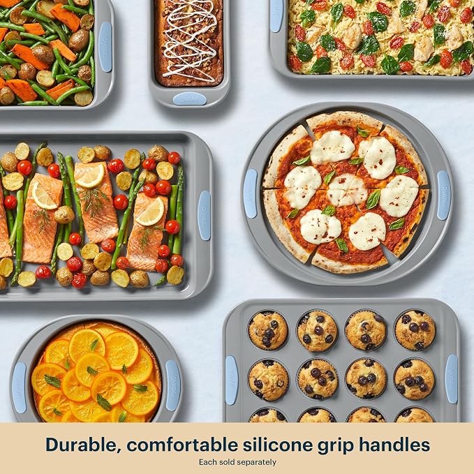 Pyrex 3-Piece Metal Cookie & Muffin Sheet Bakeware Set, Cerulean | Lightweight stainless steel baking trays with heatsafe silicone handles, made without PFAS, mercury, lead, cadmium & BPA - Image 6